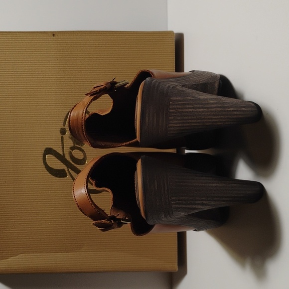 Joie Women's Get On Up In Cognac Leather Wooden Heeled Sandals In Box Sz 7.5 - Picture 4 of 14